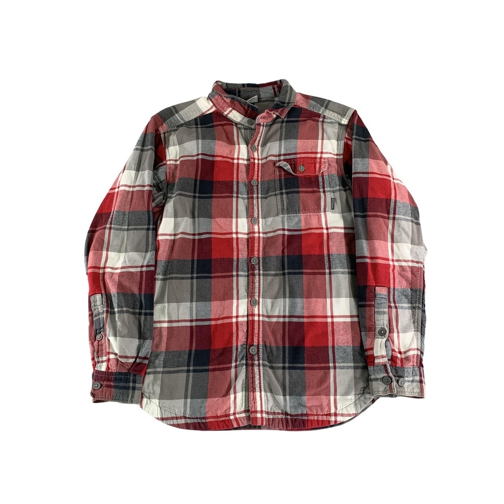 Columbia Shirt Mens Large Red Gray Plaid Button Down Cotton Flannel Outdoors 100